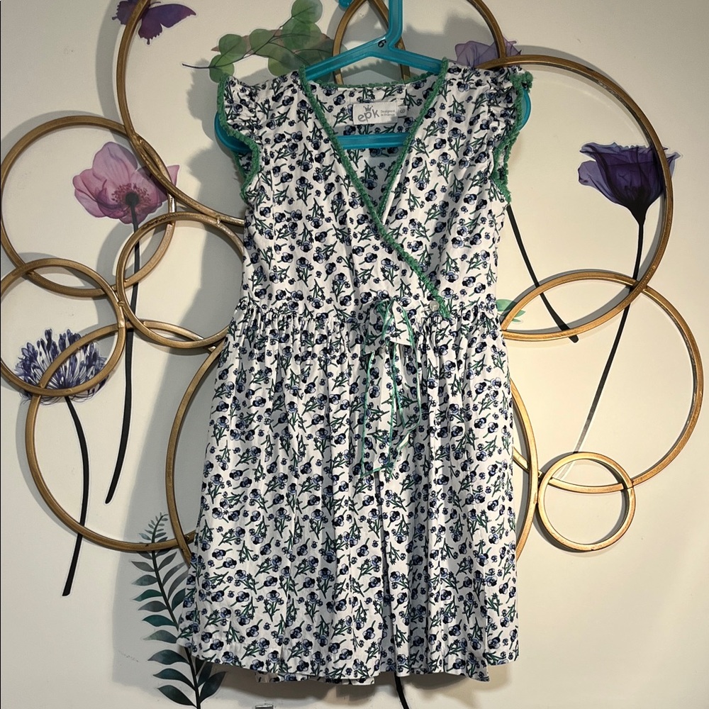 Floral Wrap Dress with Green Trim